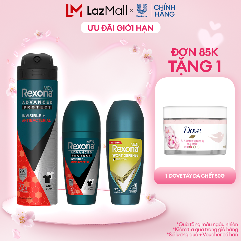 Lăn/Xịt khử mùi Rexona 72H kháng khuẩn thể thao dành cho nam 45/135ml