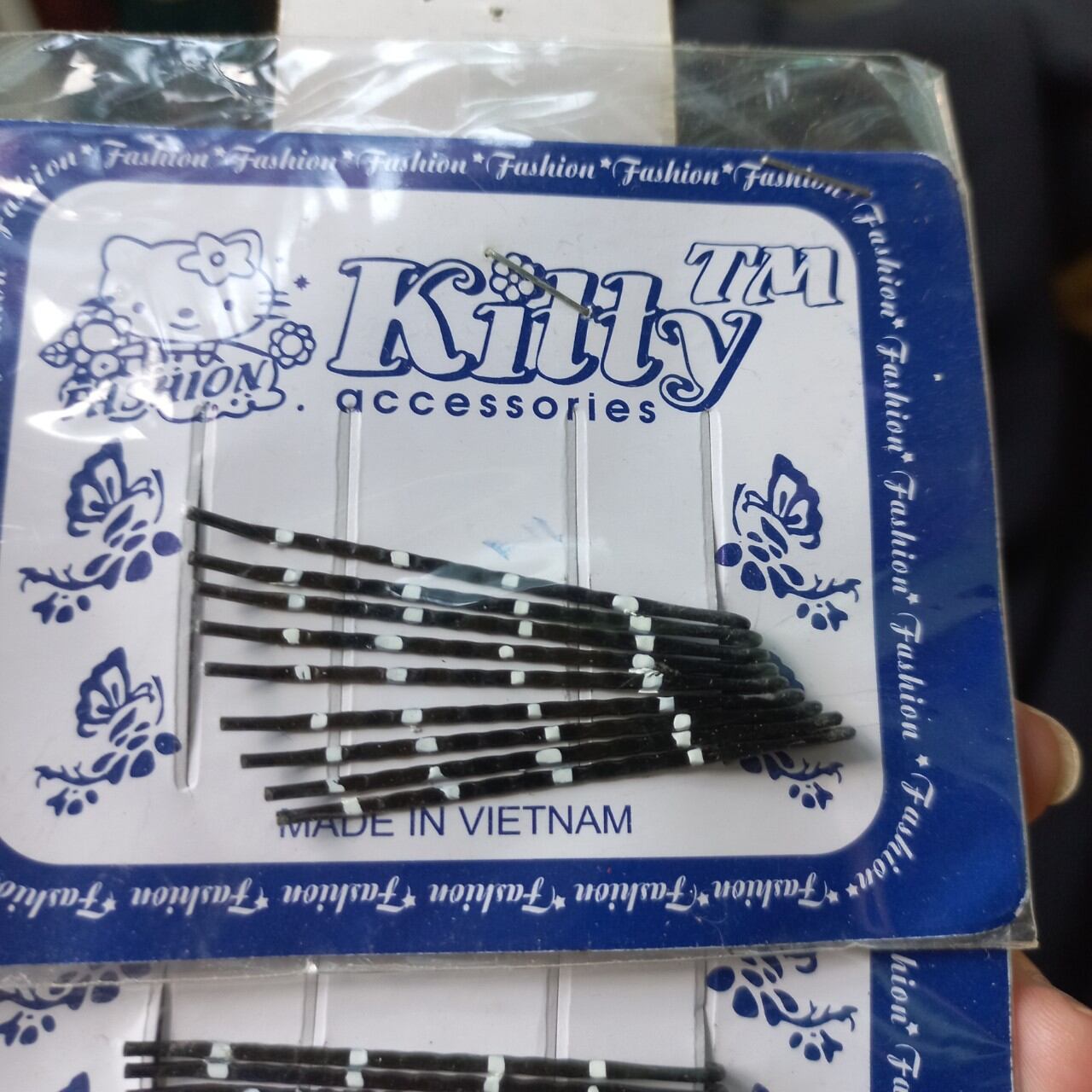 Vỉ 9 kẹp tóc,kẹp tăm xỉa tóc chấm bi 4cm