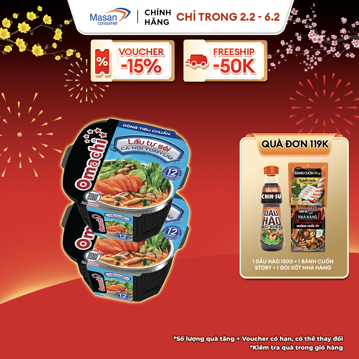 Combo 2 Omachi lẩu tự sôi cá hồi tomyum 117g