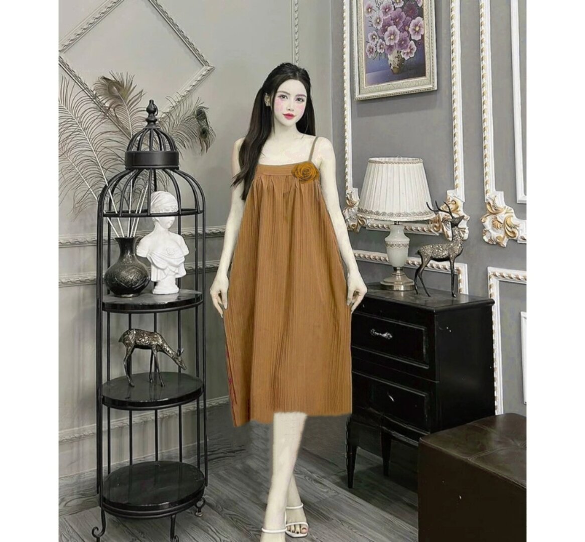 Đầm Ngủ 2 Dây  Cho Nữ Chất Lụa Hàn Châu Mát Mẻ  - M70