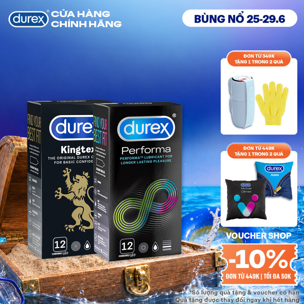Combo 1 hộp Bao cao su Durex Kingtex 49mm 12 bao  1 hộp Bao cao su Durex Performa 52mm 12 bao