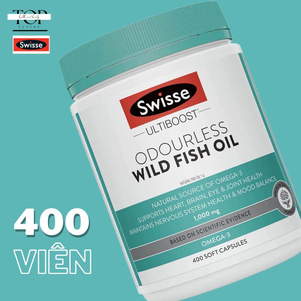 Dầu cá Swisse Ultiboost Odourless High Strength Wild Fish Oil 1500mg - hộp 400 viên