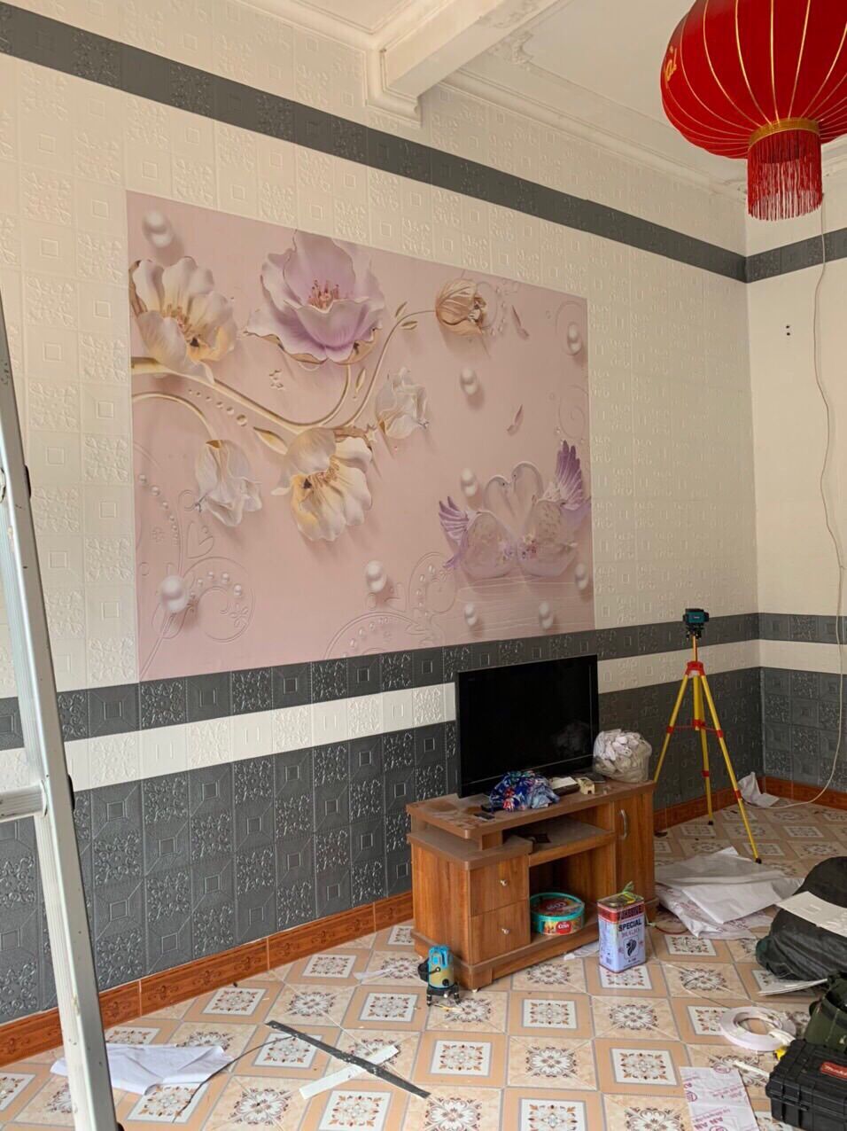 Combo 20 Tấm xốp dán tường Hoa Văn Tim 70x70cm