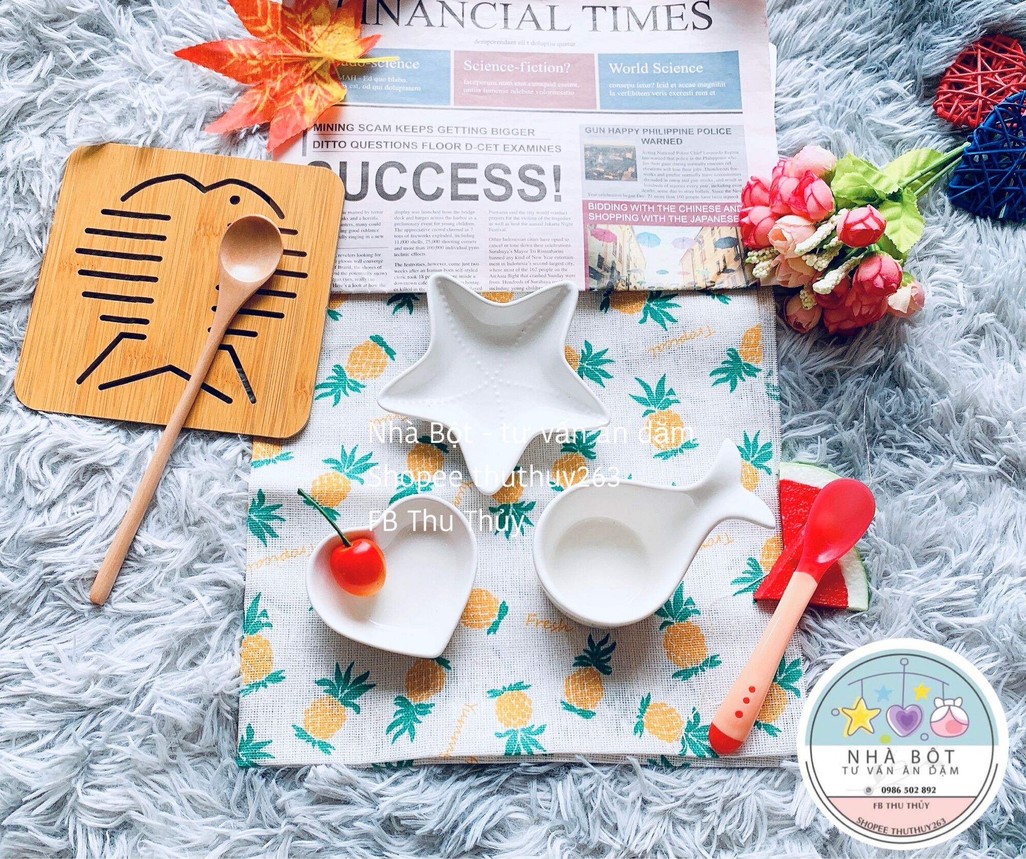 [Tặng kèm thìa] Combo, Set chén bát sứ cho bé ăn dặm Mẫu bé gái