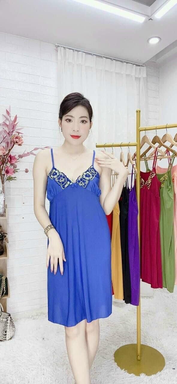 Đầm ngủ thun lạnh 2 dây phối ren hoa