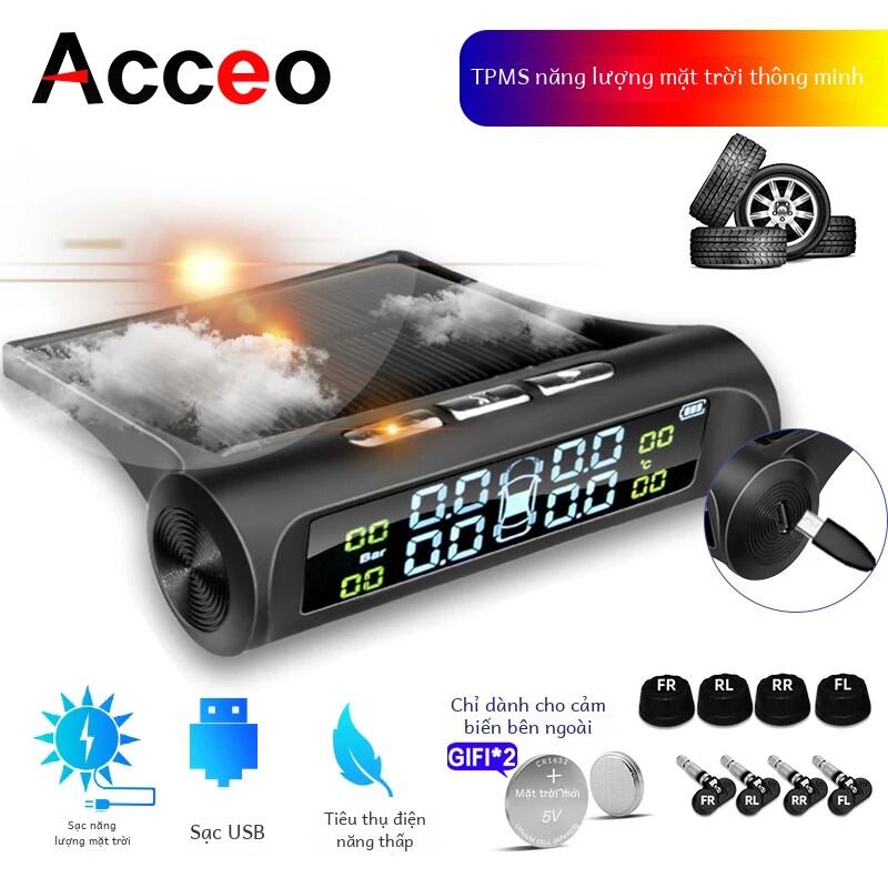 Accelo Xe An Toàn Hệ Thống Báo Động Áp Suất Lốp Màn Hình Hiển Thị Kỹ Thuật Số Chạy Bằng Năng Lượng Mặt Trời Xe Thông Minh Hệ Thống Giám Sát Tpms Với 4 Cảm Biến