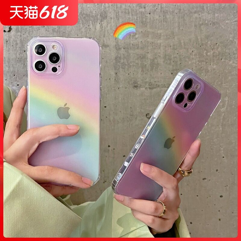 Ốp Điện Thoại Di Động Iphone 12 Gradient Cầu Vồng Instagram Ốp Mềm Bọc Toàn Bộ Đơn Giản Nổi Tiếng Trên Mạng Phong Cách Trong Suốt Xmax Mẫu Mới 8Plus Nữ 7P Chống Rơi X/Xs/XR Silicon X/Max