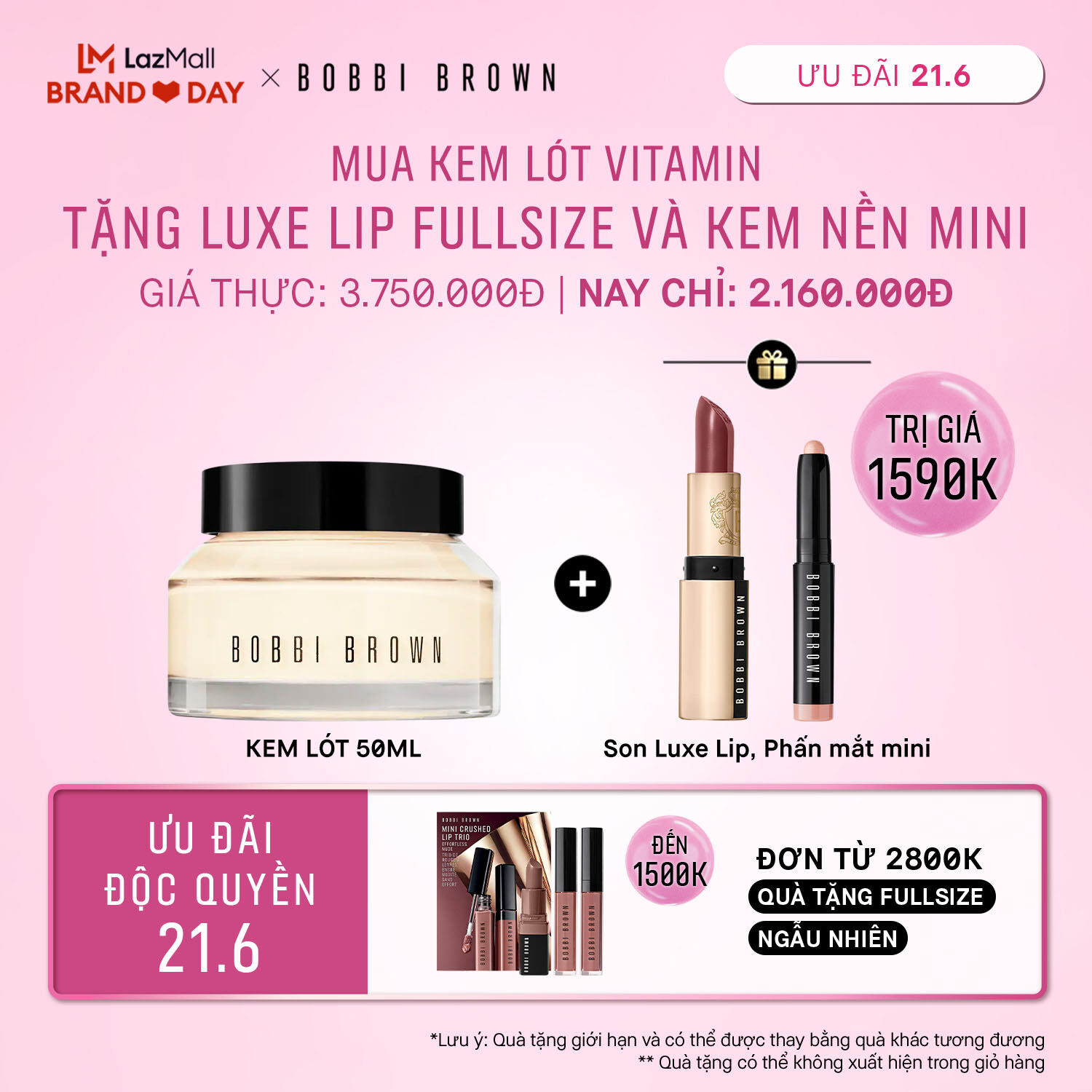 [ƯU ĐÃI 21.6] Bobbi Brown - Bộ 2 món: Kem lót dưỡng da Vitamin Enriched Face Base - Primer Plus Moisturizer 50ml, Son môi Bobbi Brown Luxe Lip Color/ Lớp lót trang điểm và kem dưỡng ẩm mặt chứa Vitamin B, C và E - bán chạy trong kem lót dưỡng da