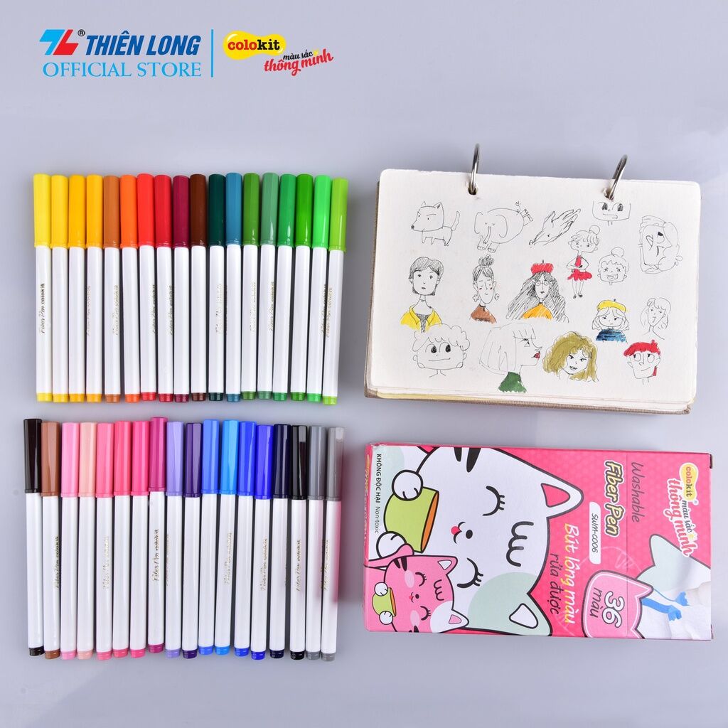 Bộ 36 bút lông màu Fiber Pen Colokit tẩy rửa đươc