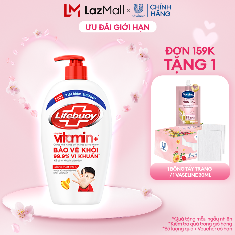 Nước Rửa Tay Lifebuoy Công thức Vitamin+ Bảo Vệ Vượt Trội 10 Chai 450g