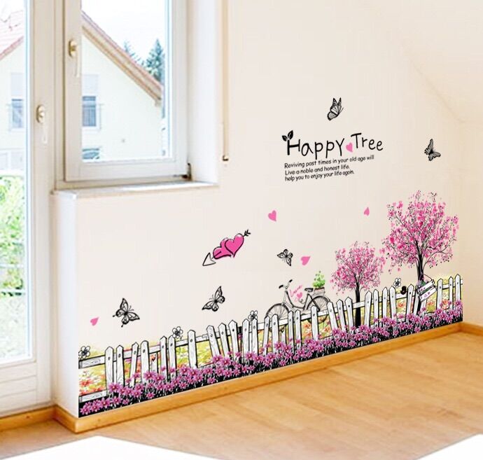 Decal dán tường chân hàng rào tím