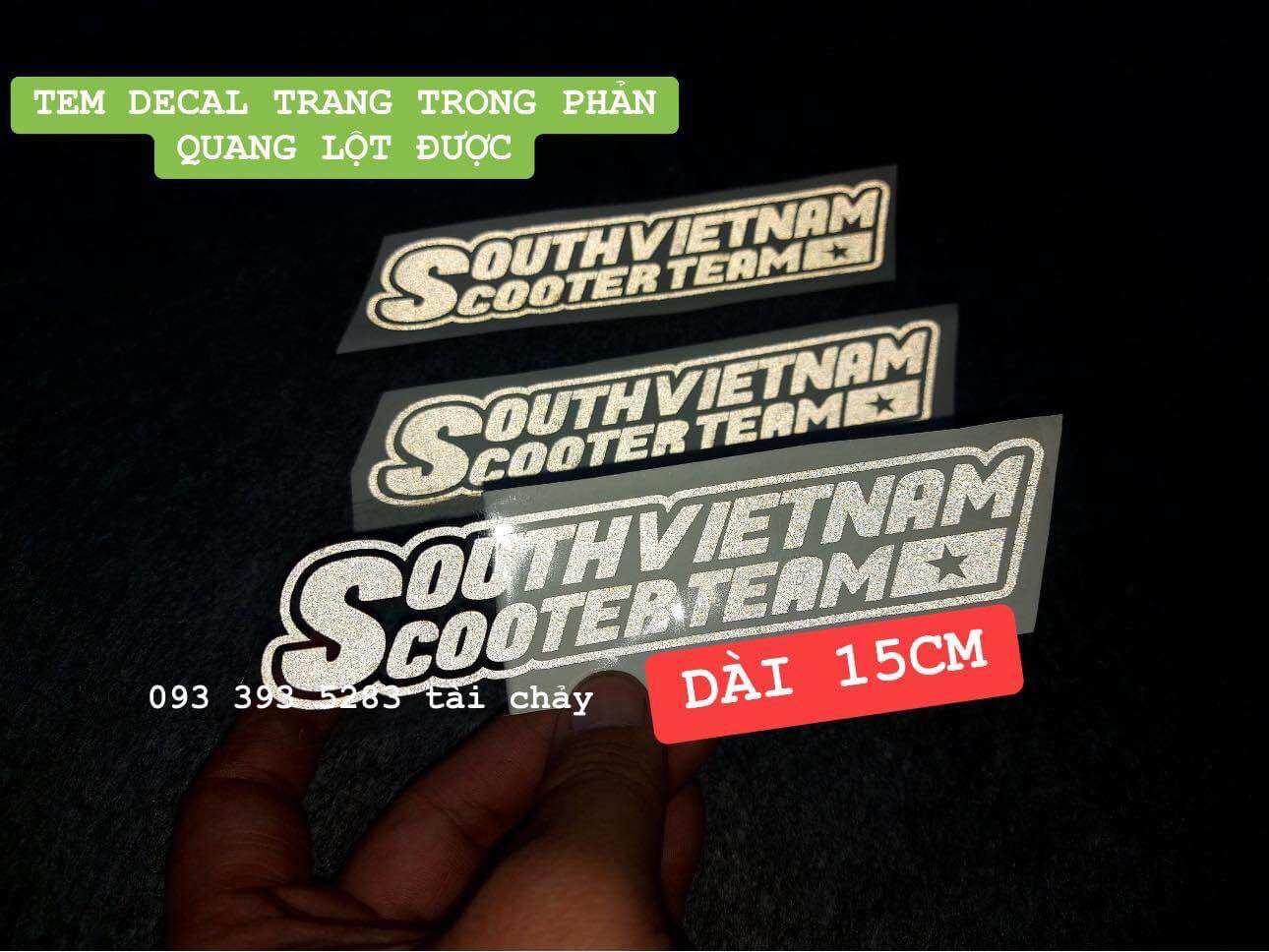 Tem decal dài 15cm trắng trong suốt phản quang