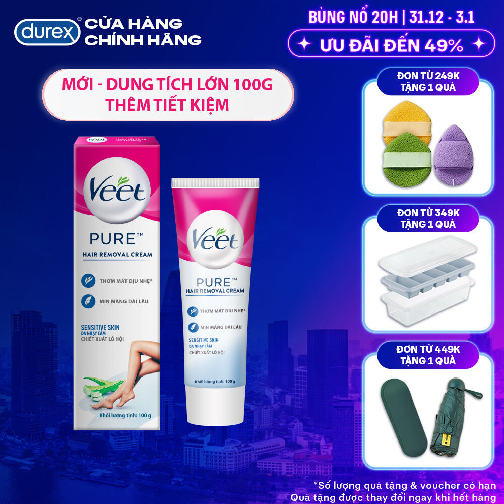   MỚI  Kem tẩy lông Veet PURE cho da nhạy cảm hộp lớn 100g tiết kiệm công thức cải tiến 