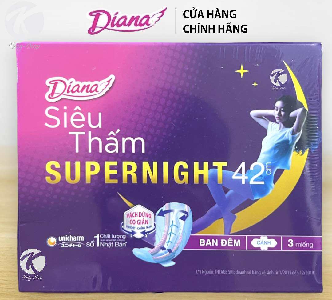 Băng vệ sinh ban đêm Diana Super Night siêu thấm chống tràn 3 miếng 42cm