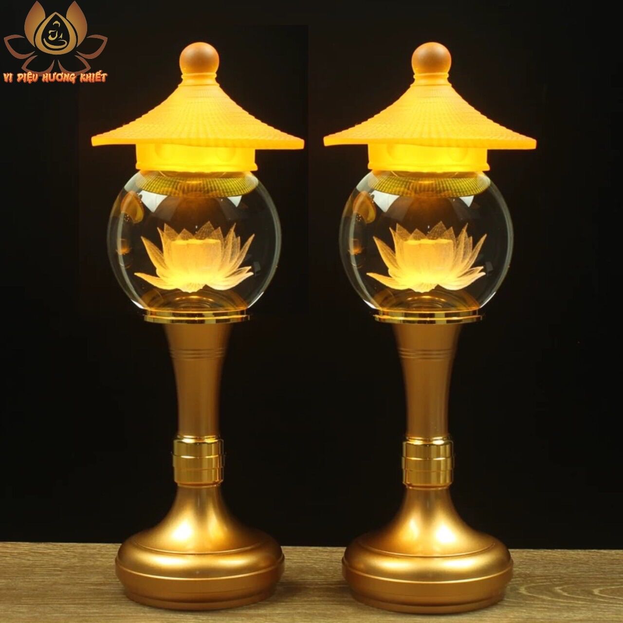 Cặp 2 cây đèn thờ trang trí led hoa sen pha lê cắm điện hoặc dùng pin