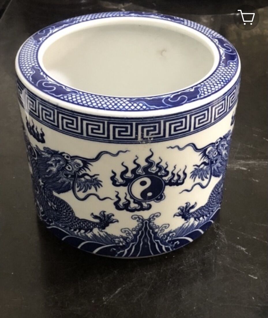 Lư hương ống tròn xanh lam hình rồng miệng 8cm