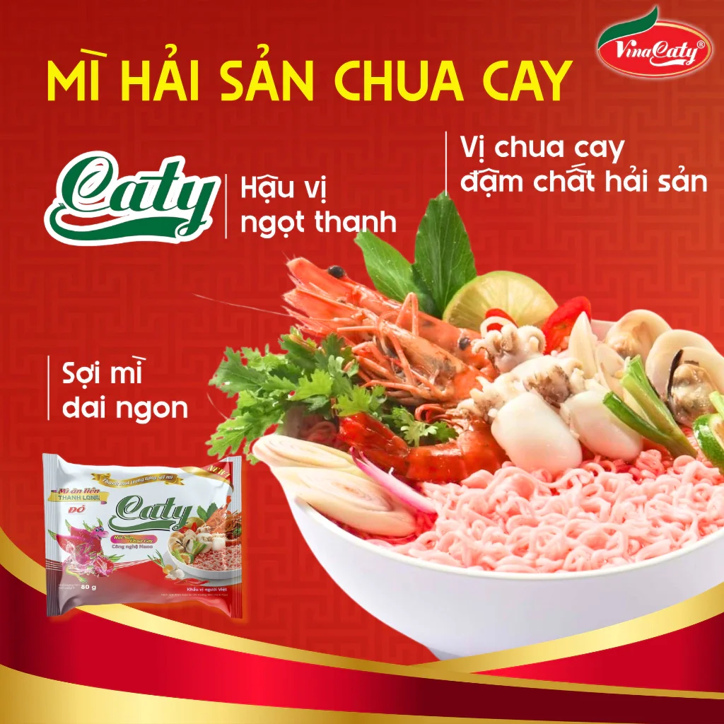 Mì tôm thanh long đỏ Caty hải sản chua cay ( thùng 30 gói × 80g)