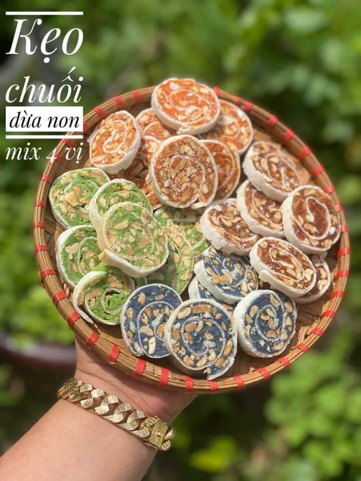 Kẹo chuối cuộn dừa non mix 3 vị 1kg