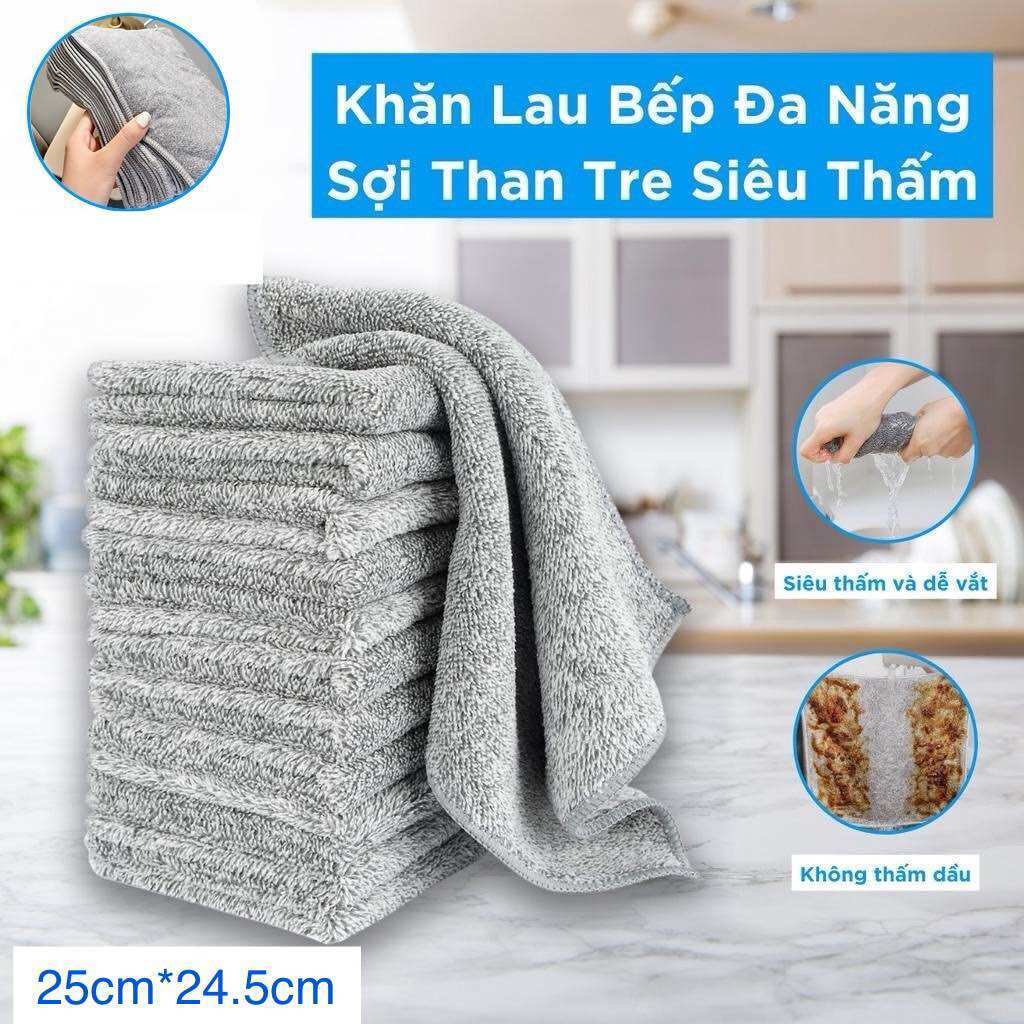 Khăn than tre lau chén dĩa, lau tay đa năng sợi than tre