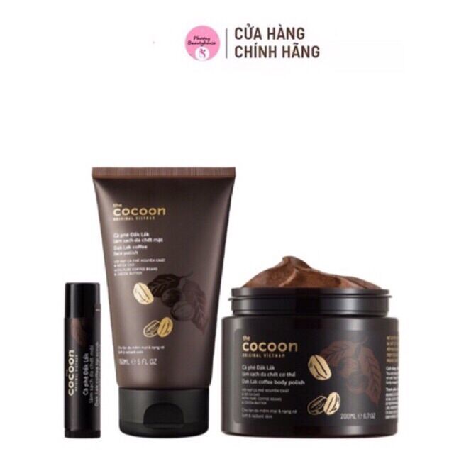 Combo 3 món Cà phê Đắk Lắk The Cocoon (Face Polish 150ml + Body Polish 200ml + Lip Scrub 5gr)