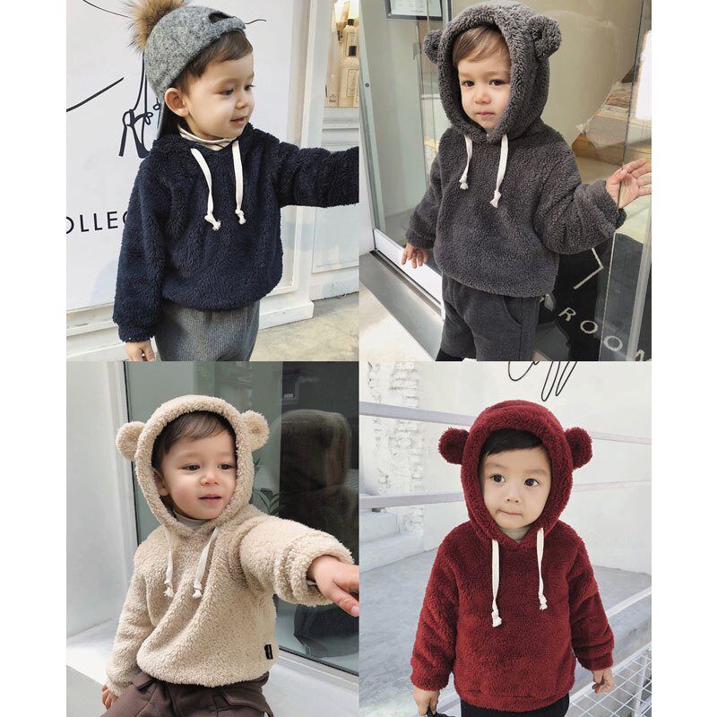 Áo hoodie lông tai Gấu tròn cute cho bé 9-16kg