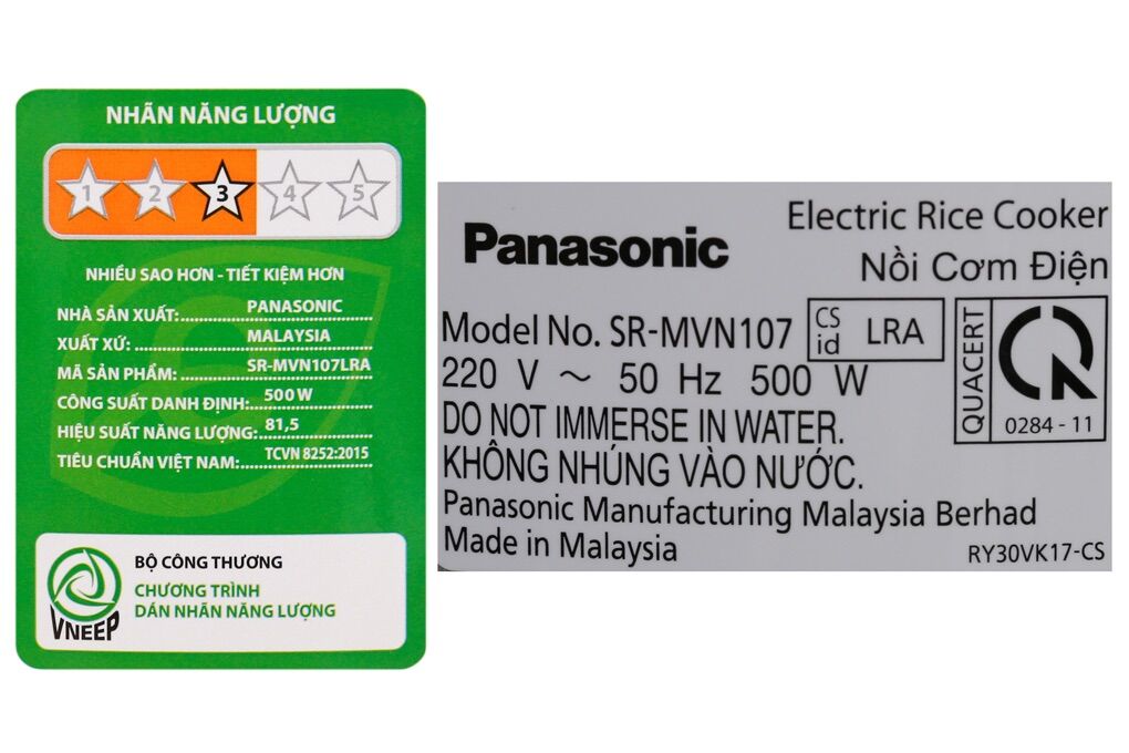 Nồi cơm điện Panasonic 1 lít SR-MVN107LRA - [HÀNG CHÍNH HÃNG]