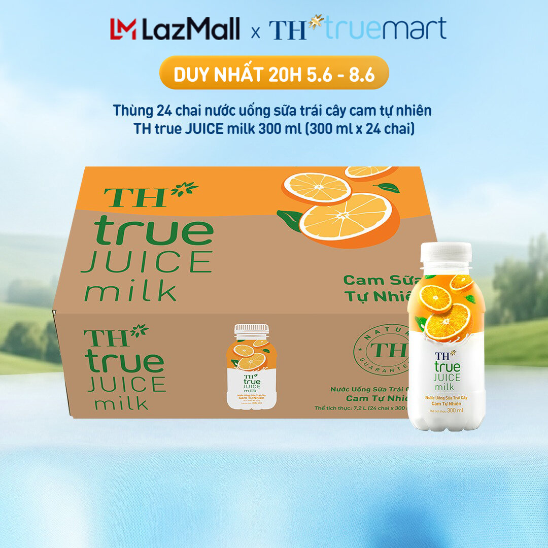 Thùng 24 chai nước uống sữa trái cây TH true JUICE milk cam tự nhiên 300 ml (300 ml x 24)