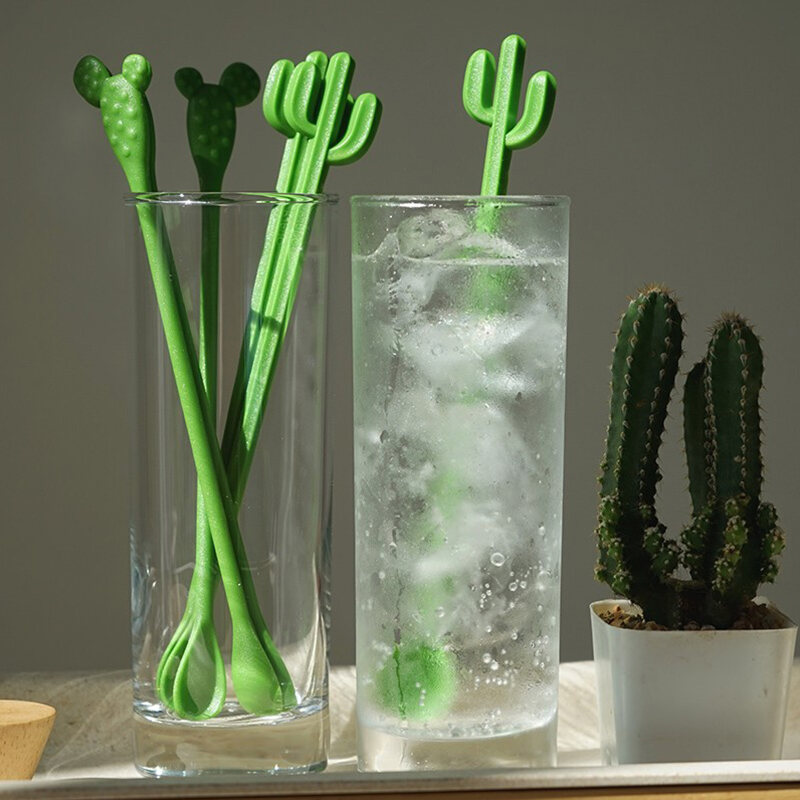 Thìa Khuấy Cactus Dài Tay Cầm Bằng Nhựa Dùng Để Pha Chế Cocktail, Trà Sữa, Nước Ép, Cà Phê, Dụng Cụ Nhà Bếp Sáng Tạo