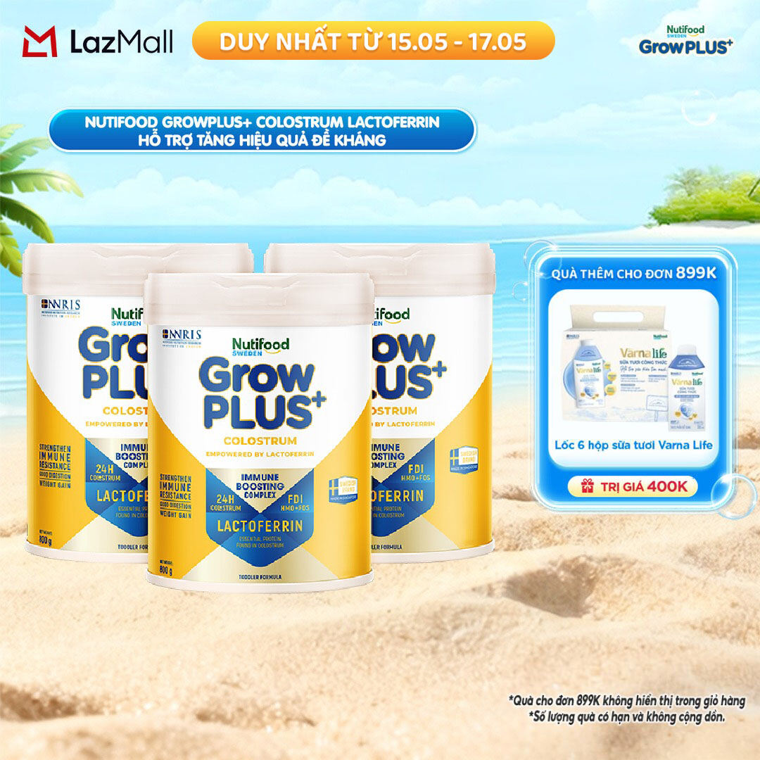 Combo 3 Sữa bột Nutifood Sweden GrowPLUS+ Colostrum Lactoferrin 800g
