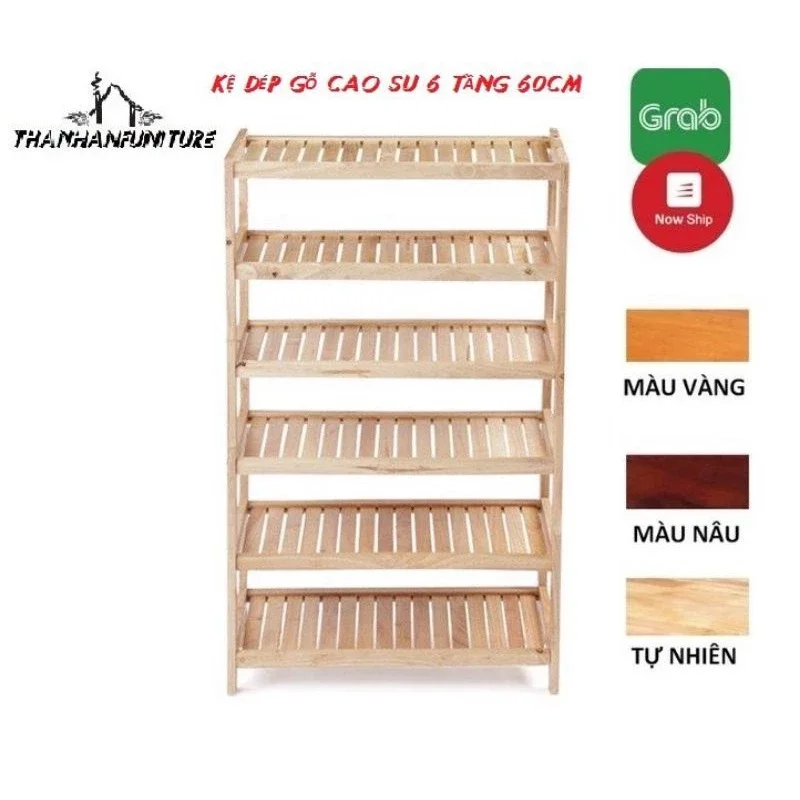 Kệ để giày dép gỗ 6 tầng 60cm, gỗ cao su - kệ dép 6 tầng rộng 60cm