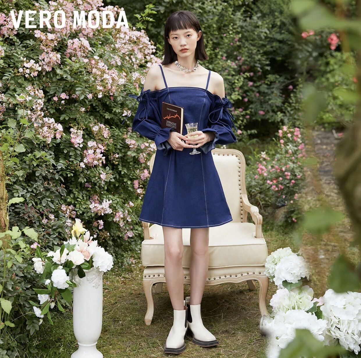 [Size S] Đầm jean trễ vai tiểu thư Vero Moda