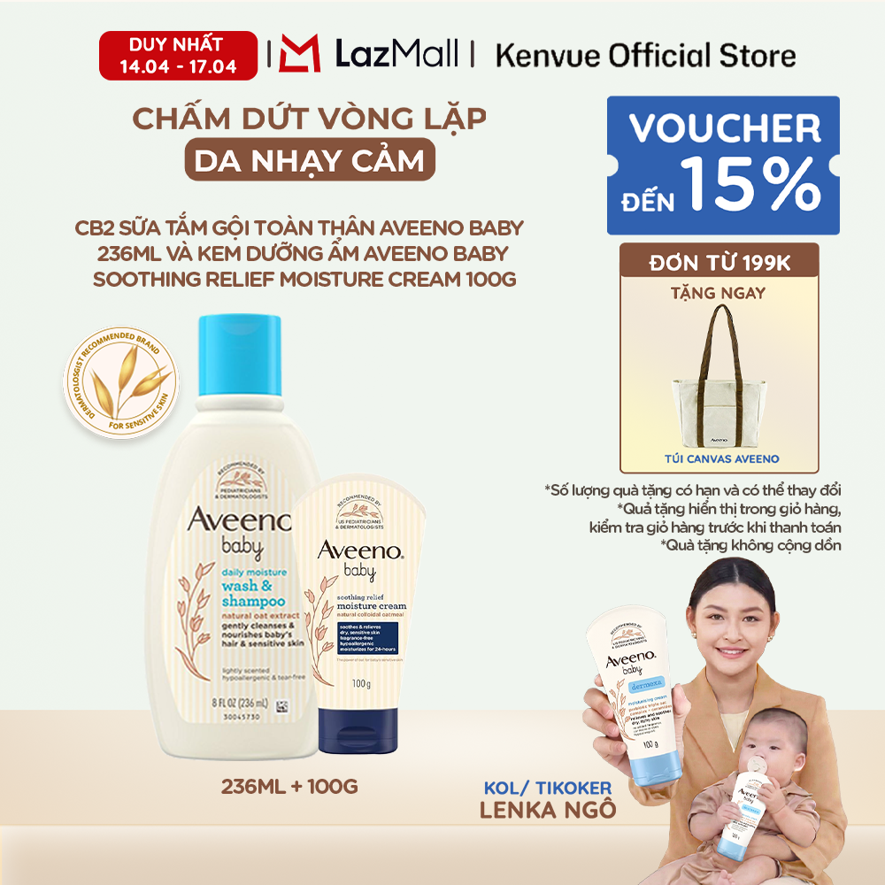 CB2 Sữa tắm gội toàn thân Aveeno baby 236ml và Kem dưỡng ẩm Aveeno Baby Soothing Relief Moisture Cream 100g