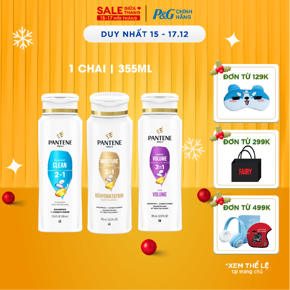  Dầu Gội Xả PANTENE Nhập Khẩu Mỹ 2IN1 Hương Classic Clean  Sheer Volume  Moisture Renewal Chai 355ML 