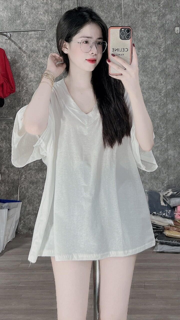 Áo thun cotton khô 3158 - trơn cổ tim
