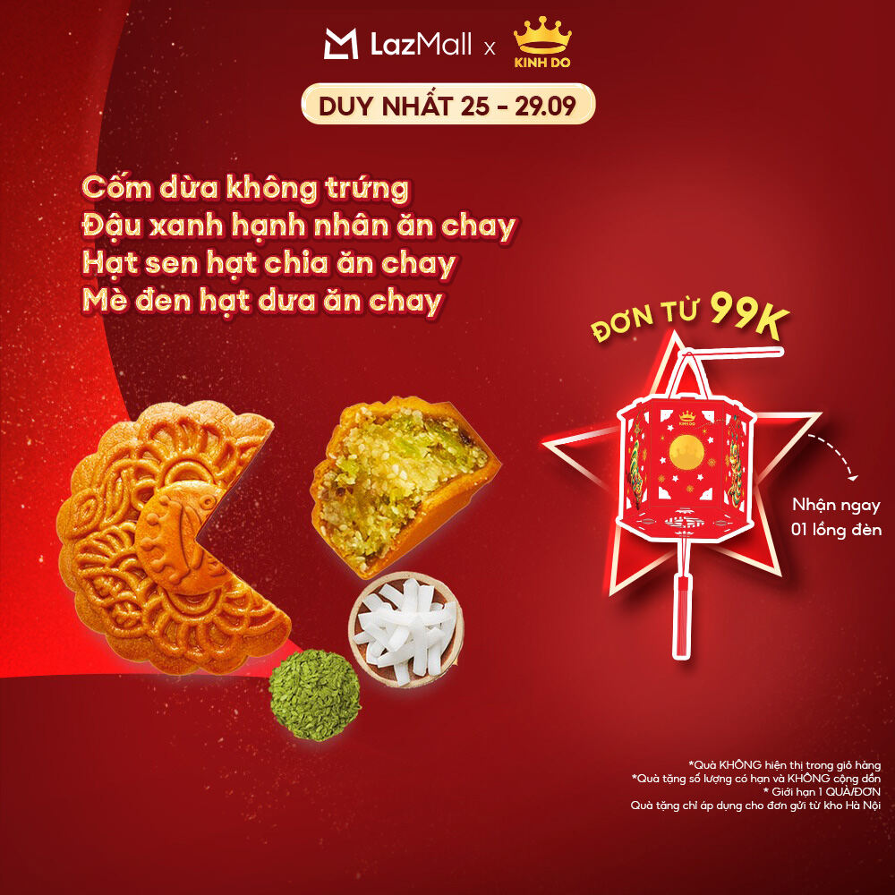 Bánh Trung Thu Kinh Đô - Bánh Nướng Nhân Ngọt/ Nhân Mặn Không Trứng 150G (Cốm Dừa/ Đậu Xanh Hạnh Nhân/ Hạt Sen Hạt Chia/ Mè Đen Hạt Dưa)