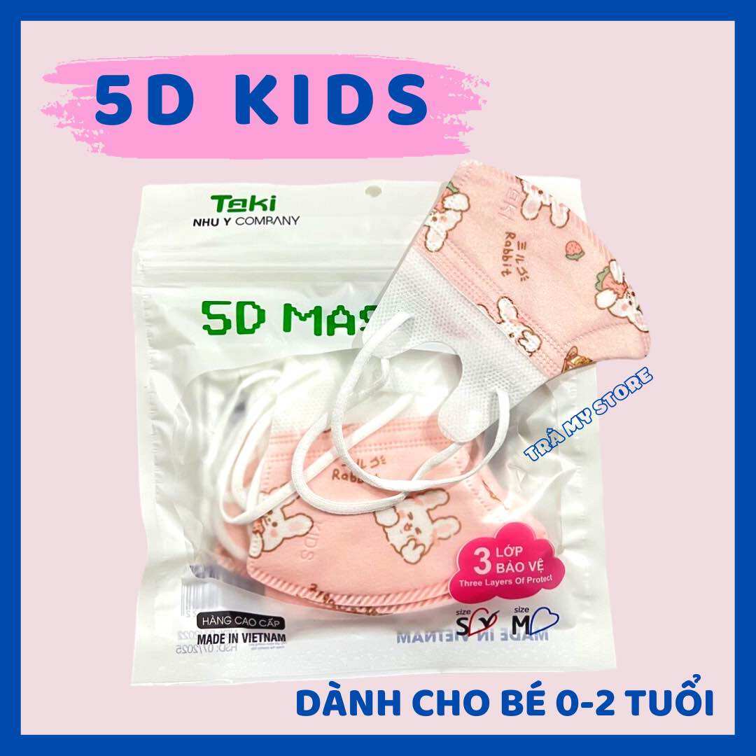 [10 Chiếc] Khẩu Trang 5D Trẻ Em 0-2 Tuổi Vải Lụa Kháng Khuẩn Cao Cấp