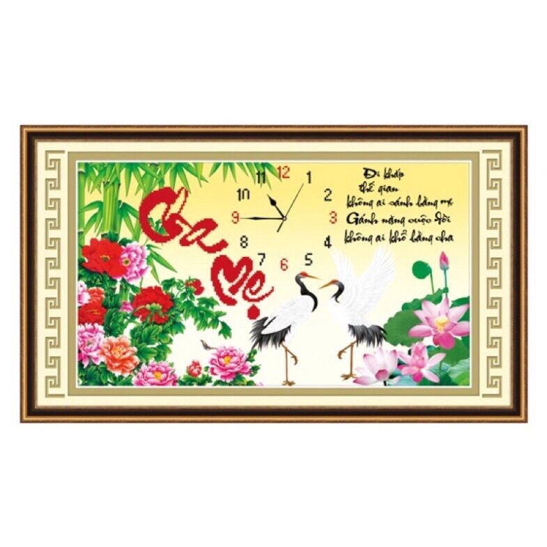 Tranh thêu chữ thập đồng hồ cha mẹ 56725/ 62x39cm/ chưa thêu