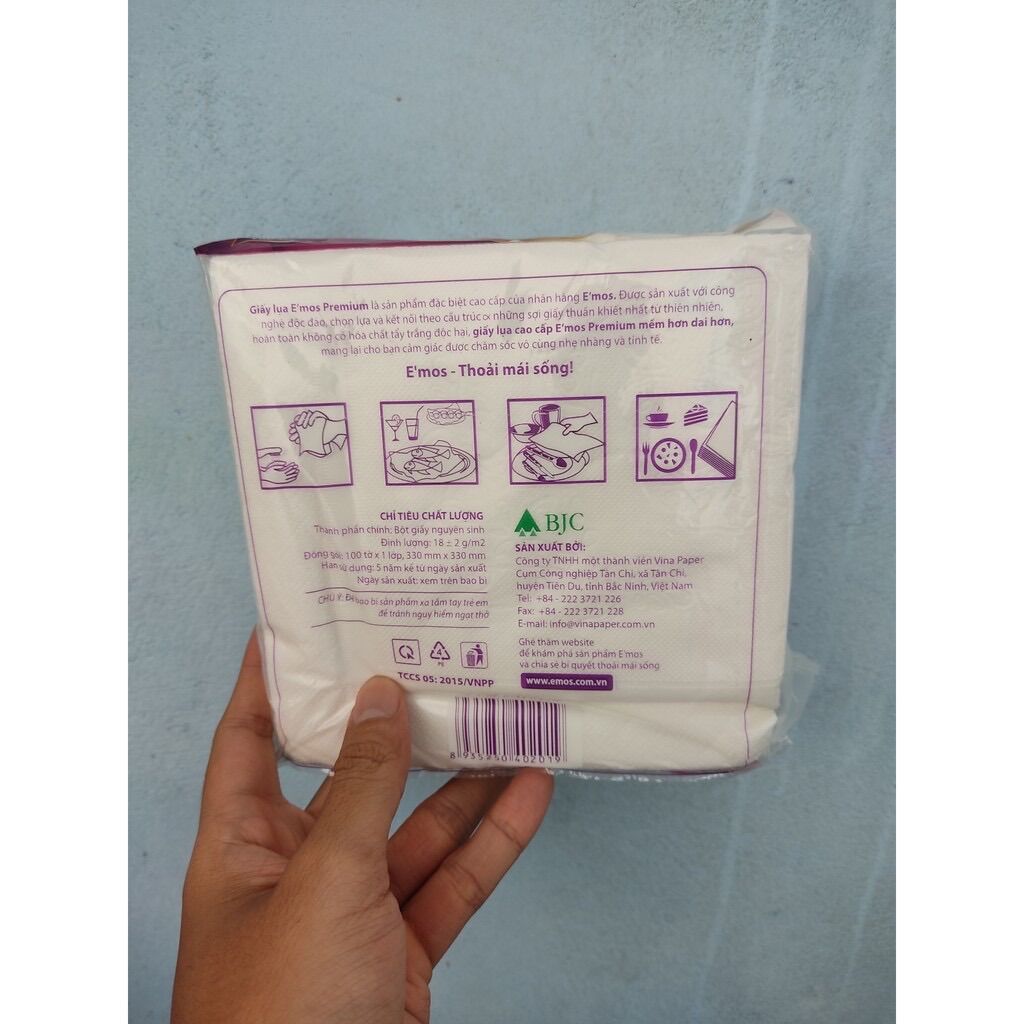 Khăn giấy ăn vuông Emos 100 tờ  (1 bịch)