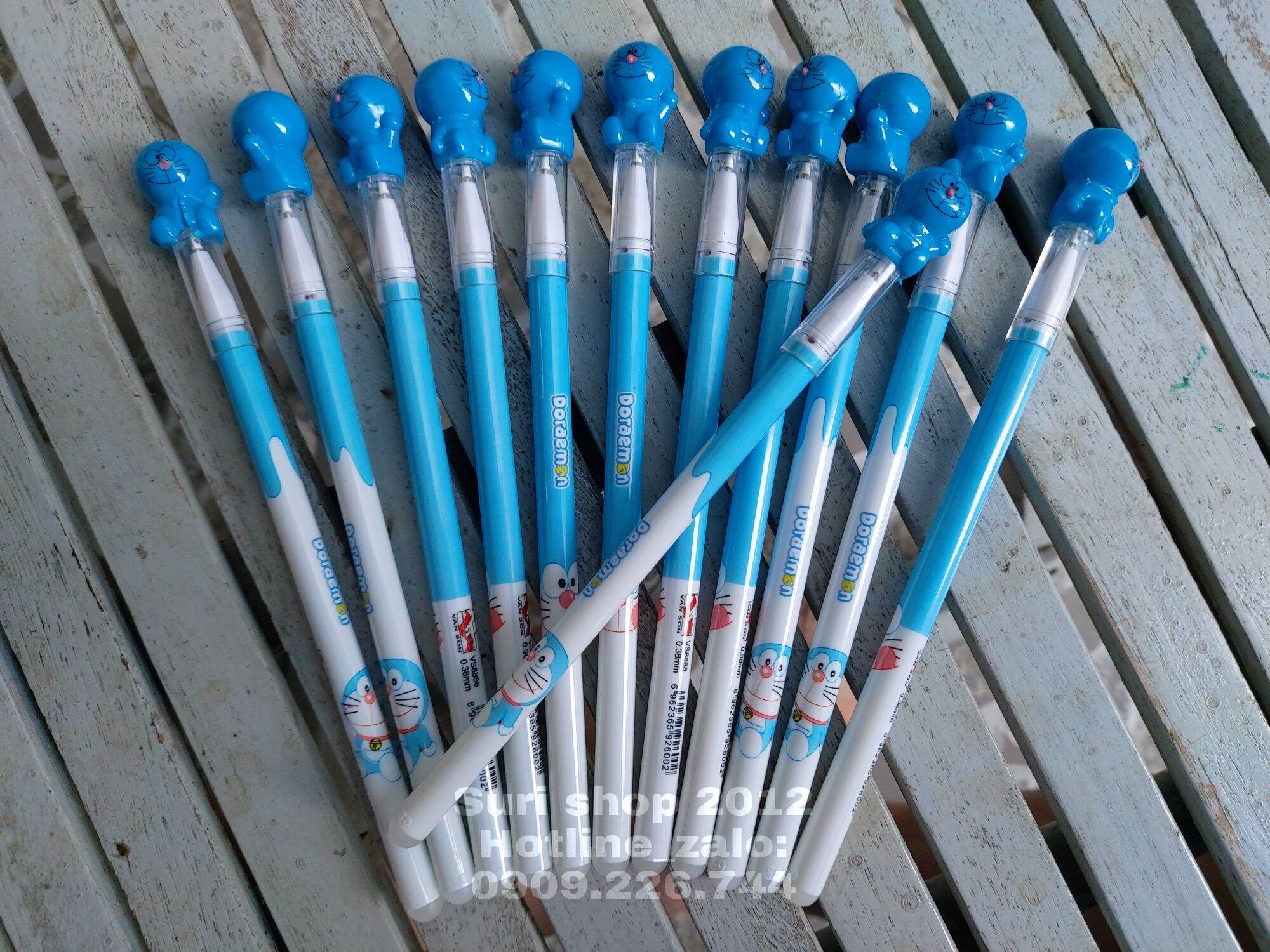 Hộp 12 cây bút gel mực tím /xanh xoá được ngòi 0.38mm nắp thù hoạt hình dễ thương cho mọi độ tuổi.