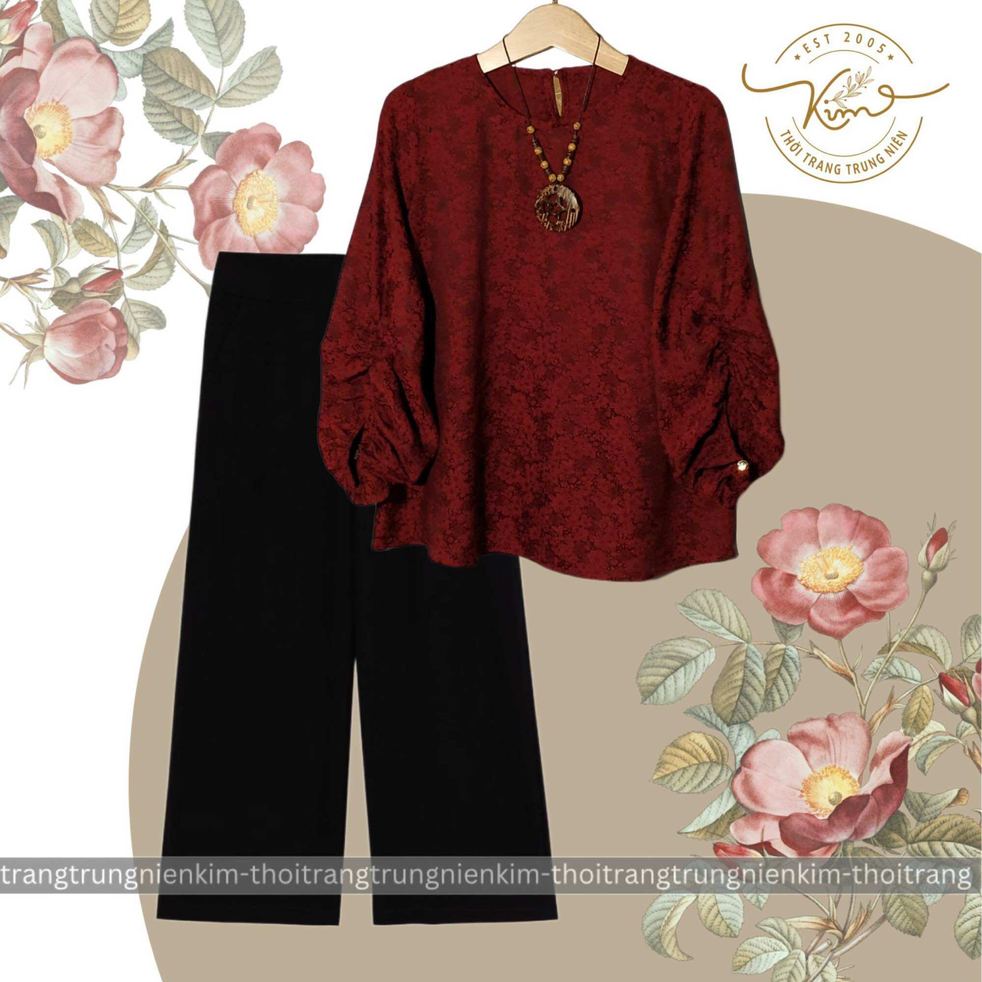 Set bộ lụa gấm trung niên dài kèm quần tây chất liệu cao cấp sang trọng bigsize phù hợp với mọi lứa tuổi