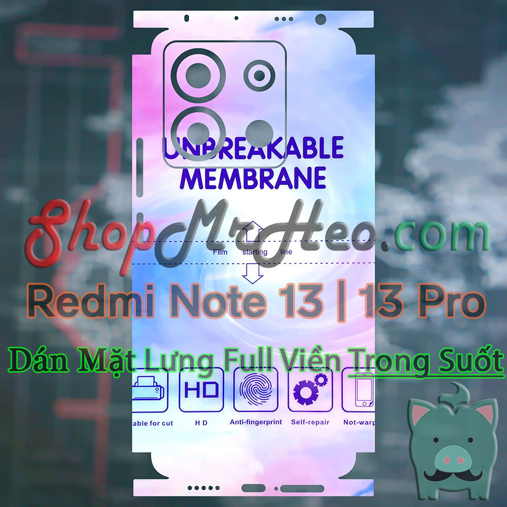 Dán Dẻo PPF Full Sau Lưng Viền Redmi Note 13 Pro 5G (Trong Và Nhám) - PPF 4 Lớp Dễ Dán