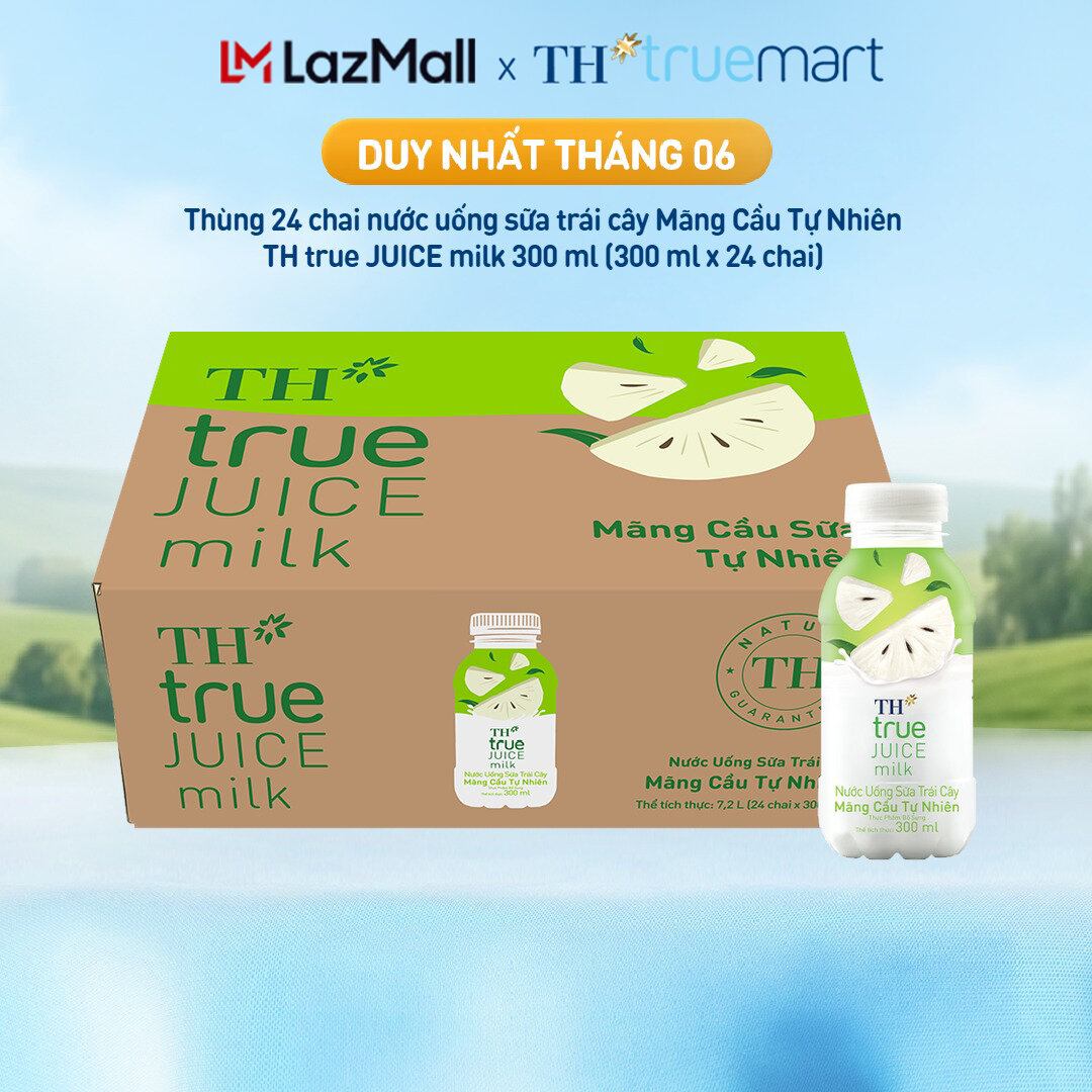 Thùng 24 chai nước uống sữa trái cây Mãng Cầu Tự Nhiên TH true JUICE milk 300ml x 24