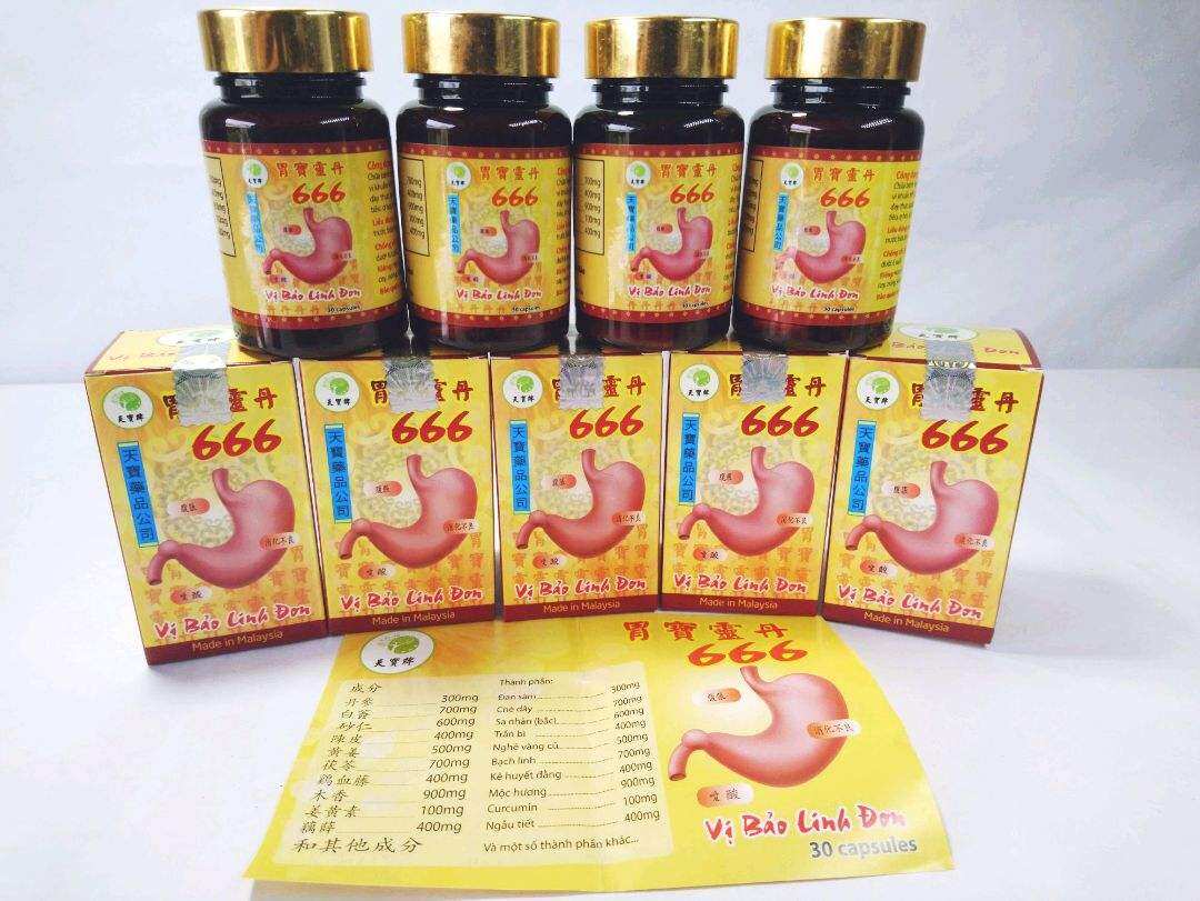 Vị Bảo Linh Đơn 666. Hỗ trợ viêm loét dạ dày, tá tràng. Hộp lọ 30 viên.