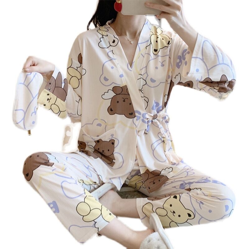 Kimono Nhật Bản Bộ Đồ Ngủ Dài Tay 2021 Cotton Mùa Xuân Thu Bộ Đồ Mặc Nhà Thường Ngày Học Sinh Đáng Yêu Mẫu Mới Cho Nữ