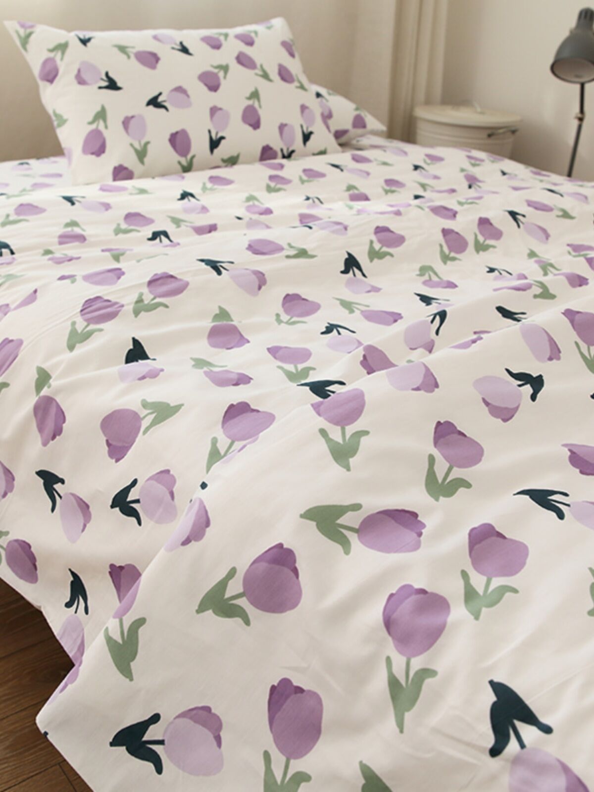 Tím / Tím Violet / Tím Hoa Cà Tulip Pure Cotton Vải Bông Bộ Chăn Ga Gối Đệm Họa Tiết Hoa Vỏ Gối Ga T