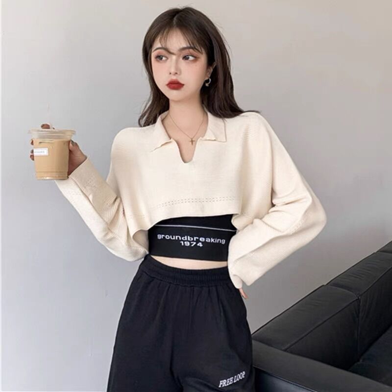 Set áo 2 món croptop tay dài cổ bẻ 1974🌞