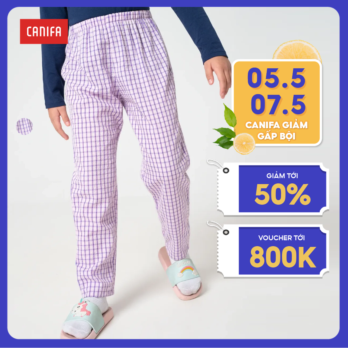 Quần mặc nhà bé gái canifa họa tiết 1lb22w001
