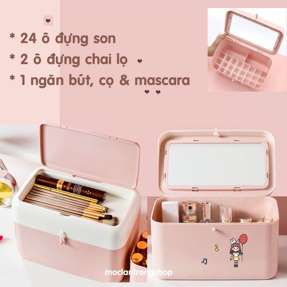 Hộp Đựng Son Và Mỹ Phẩm 26 Ô Chia 2 Tầng Có Gương Hộp Đựng Đồ Trang Điểm Hộp Đựng Son Chia Nhiều Ngăn Để Bàn