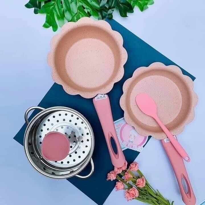 Bộ nồi chảo hoa 16cm chống dính đá khoáng