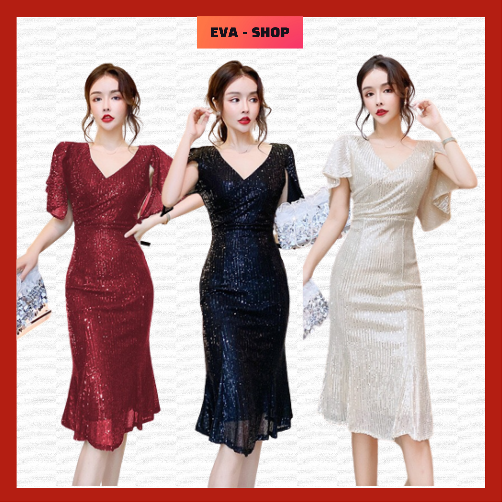 Đầm ôm đuôi cá dự tiệc cao cấp sang trọng chất liệu thun kim sa nhập cao cấp